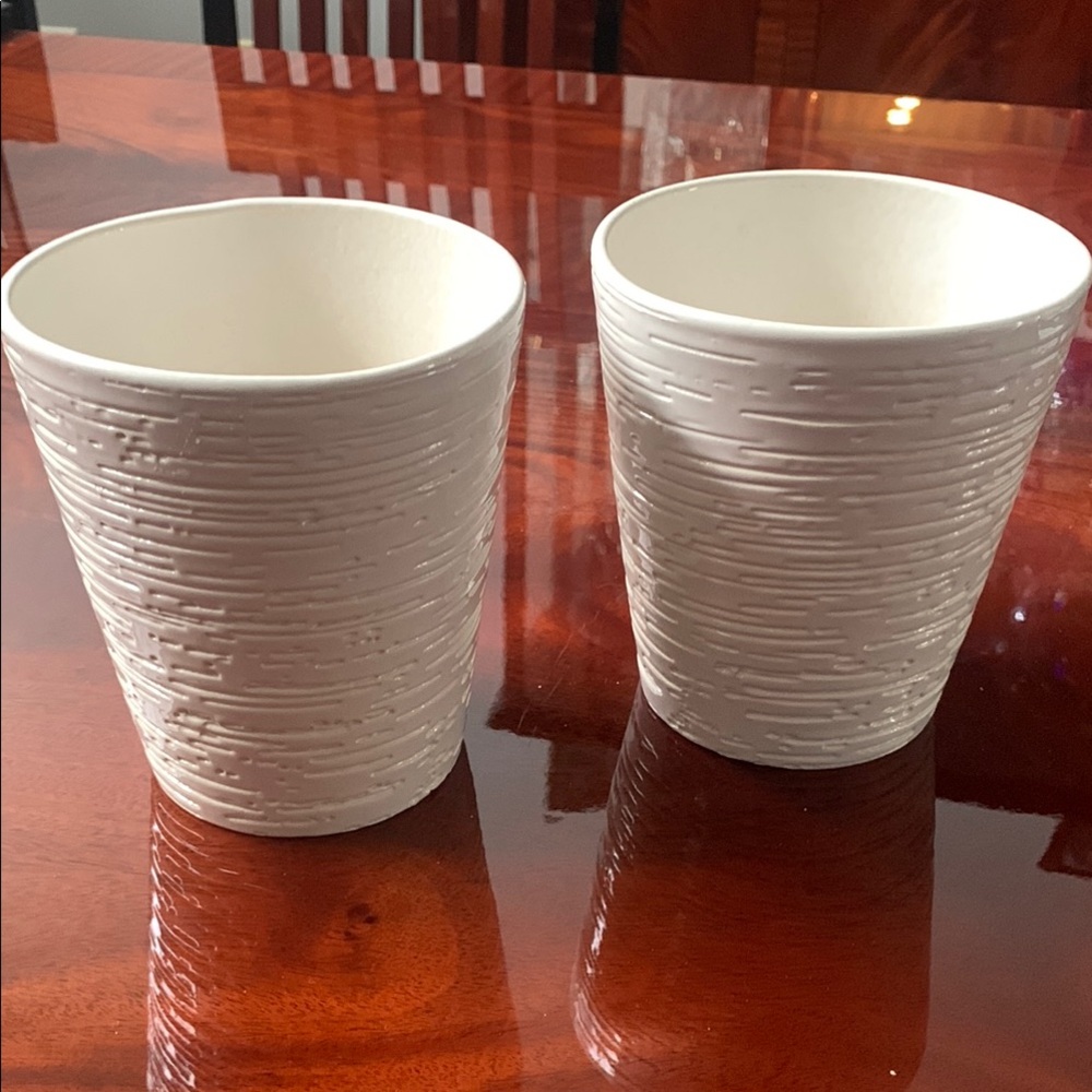 Set of Two Textured White Ceramic Planters